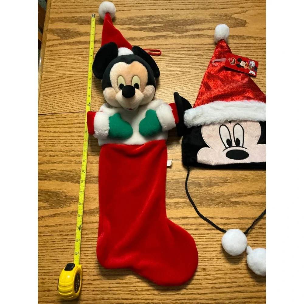 Disney Mickey Mouse Christmas Stocking Kurt S Adler & Sequin Santa Hat Bundle